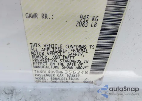 2021 Nissan Altima S Fwd z USA, uszkodzony, nr VIN 1N4BL4BV0MN356348